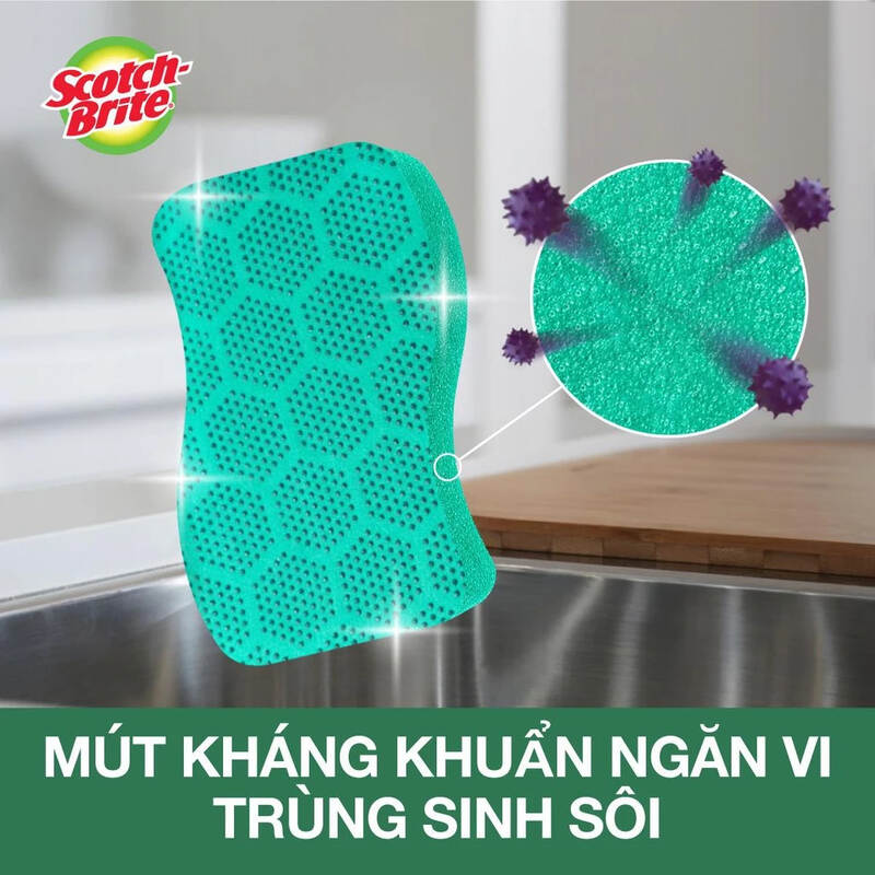 SCOTCH-BRITE™ Miếng cọ rửa hạt mài nổi có mút siêu sạch, 1 miếng/gói, , large image number null